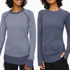 Lululemon Still Lotus Reversible Sweater Crew Blue Grey Stripe XS 2 4 Pullover